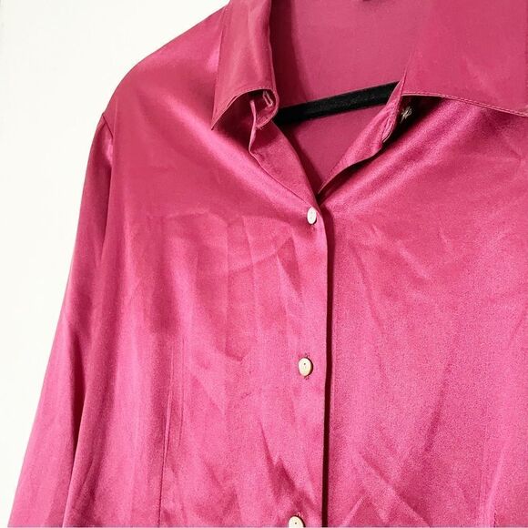 Harold’s Silk long sleeve collar button down shiny blouse top M womens burgundy - Picture 7 of 8
